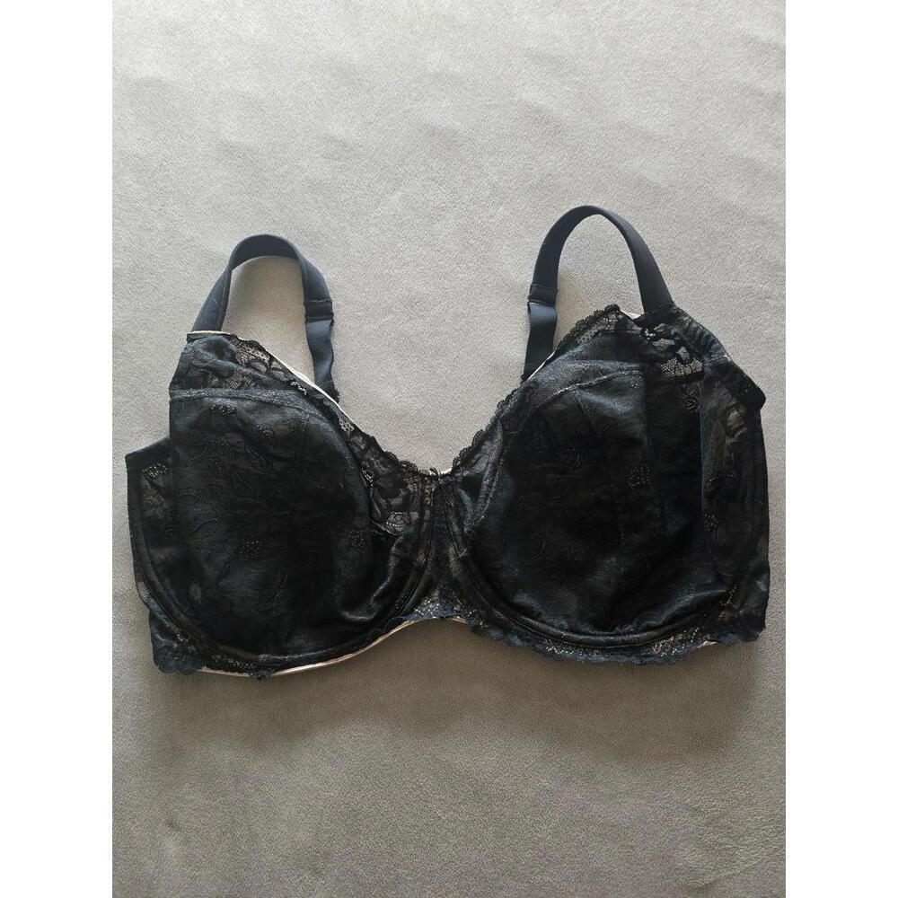 Cacique Unlined Full Coverage Black/Tan Lace Bra (46H)